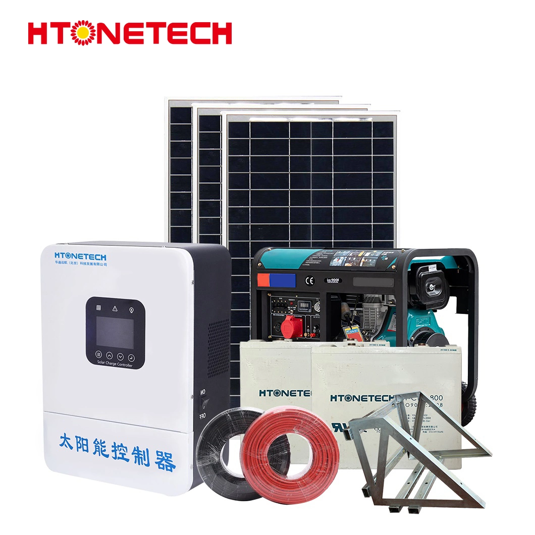 Htonetech off Grid Solar System Suppliers China 5kw 193kw OEM Good Price 48 Volt Mono Solar Panels Matrix Diesel Generator Hybrid on Grid Solar System