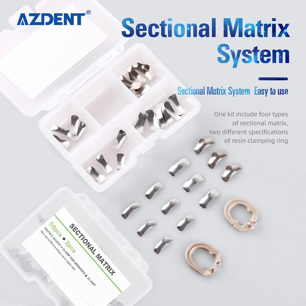 Azdent Dental Sectional Contoured Stainless Steel Matrix Bands 100PCS + 2 Ring Kit