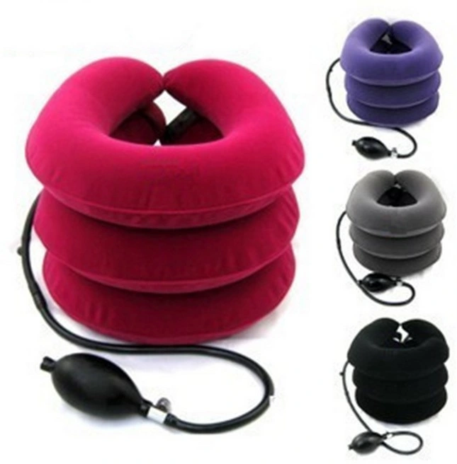 China Optional Size Neck Traction Round Travel Pillow, Adjustable Inflatable Plush Cervical Neck Traction Pillow